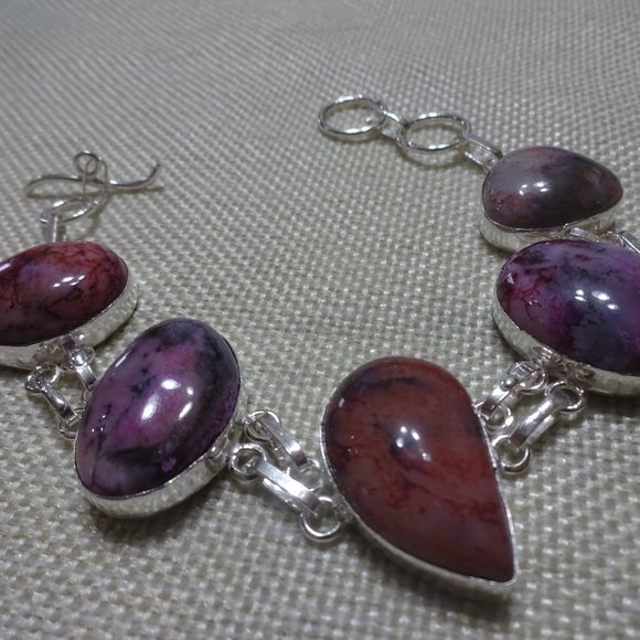 Gorgeous "PURPLE DENDRITE OPAL" Handmade Sterling Bracelet Size 7 1/2" #620B - Picture 1 of 3